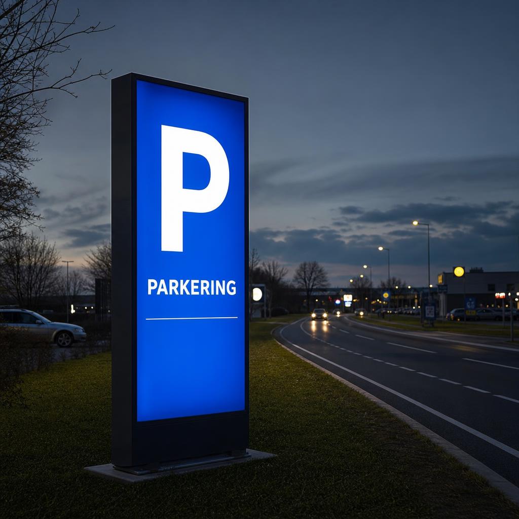 Oplyst parkeringsstander med P-symbol