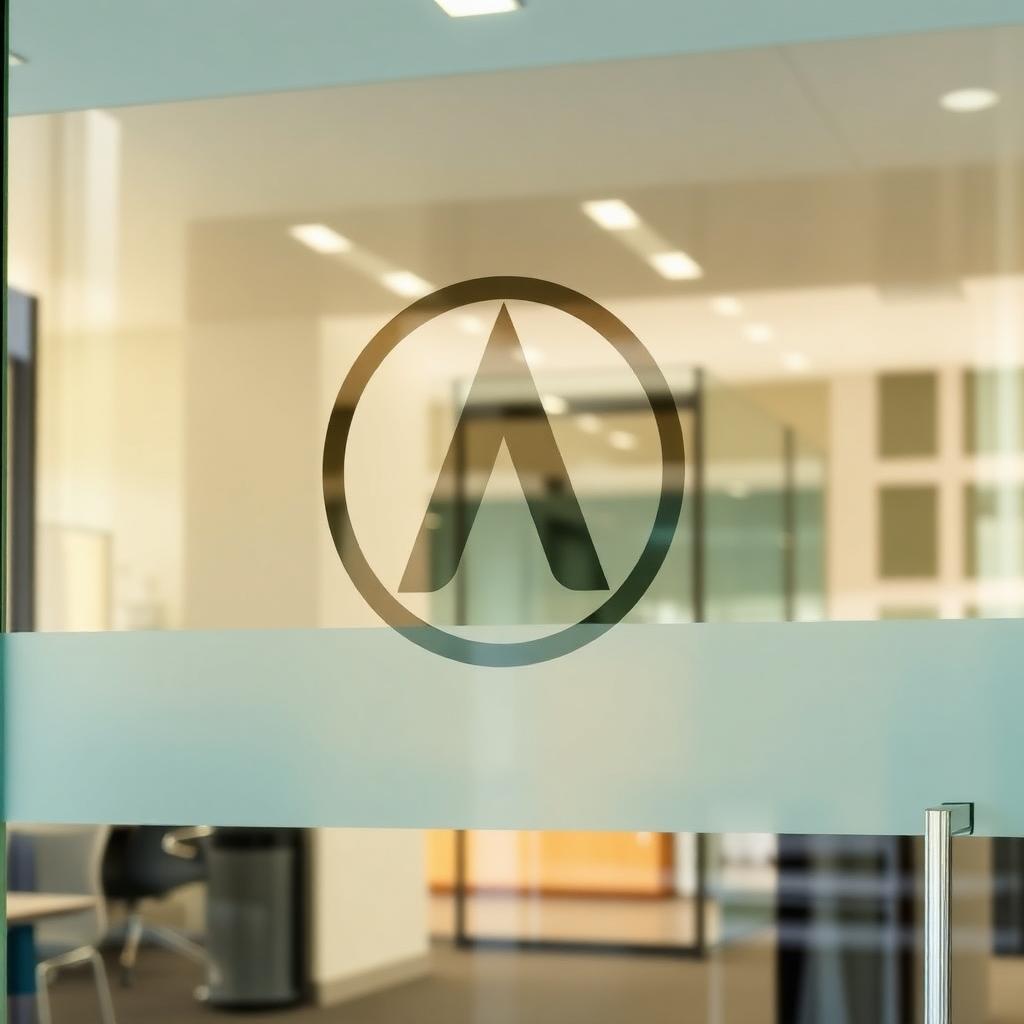 Konturskåret logo på glasdør