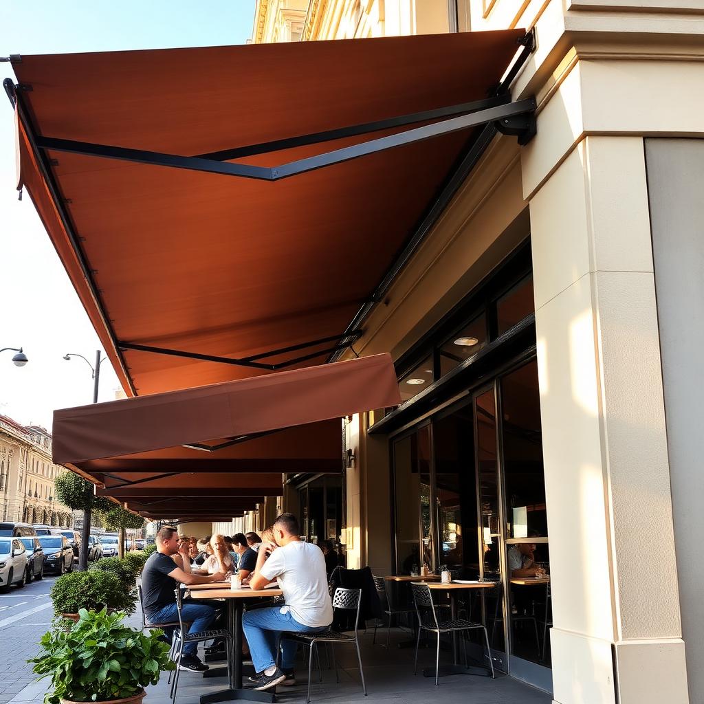 Caféterrasse med udfaldsmarkise