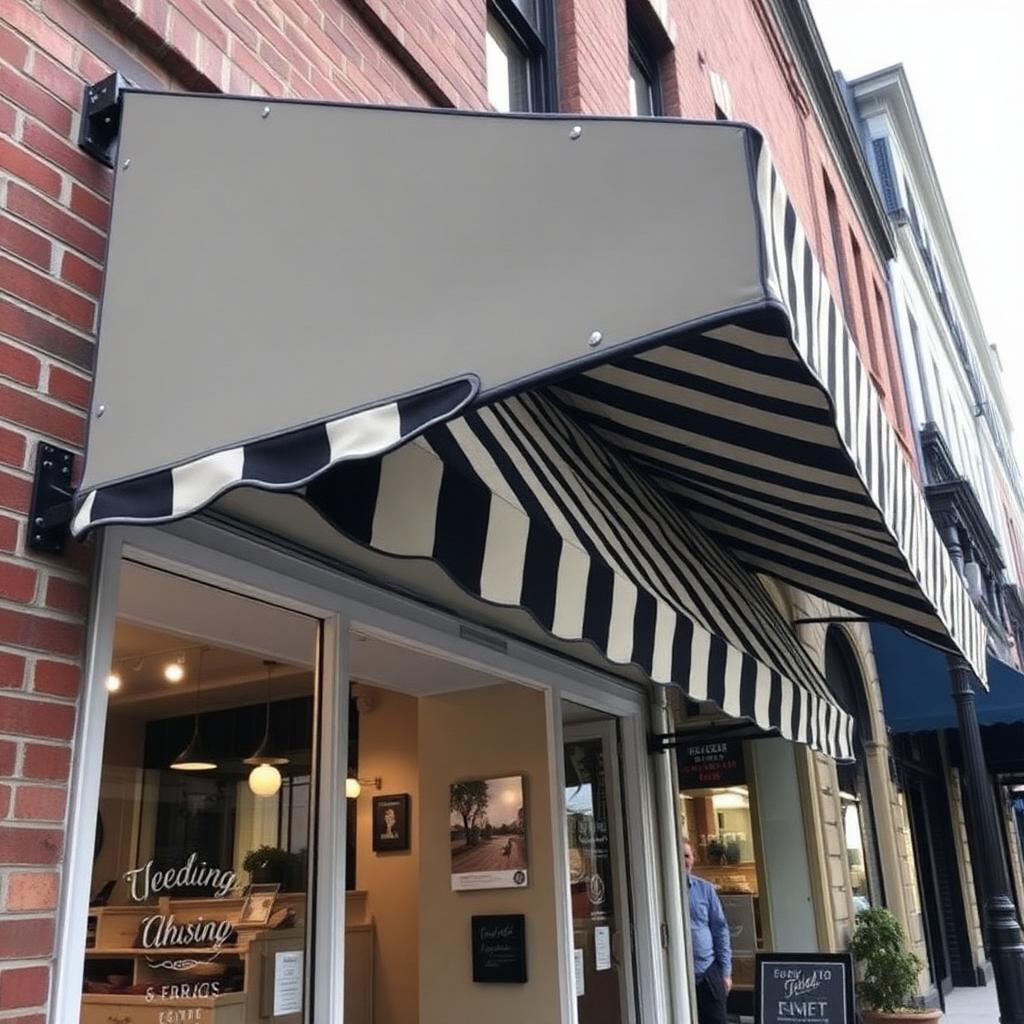 Stribet markise over boutique