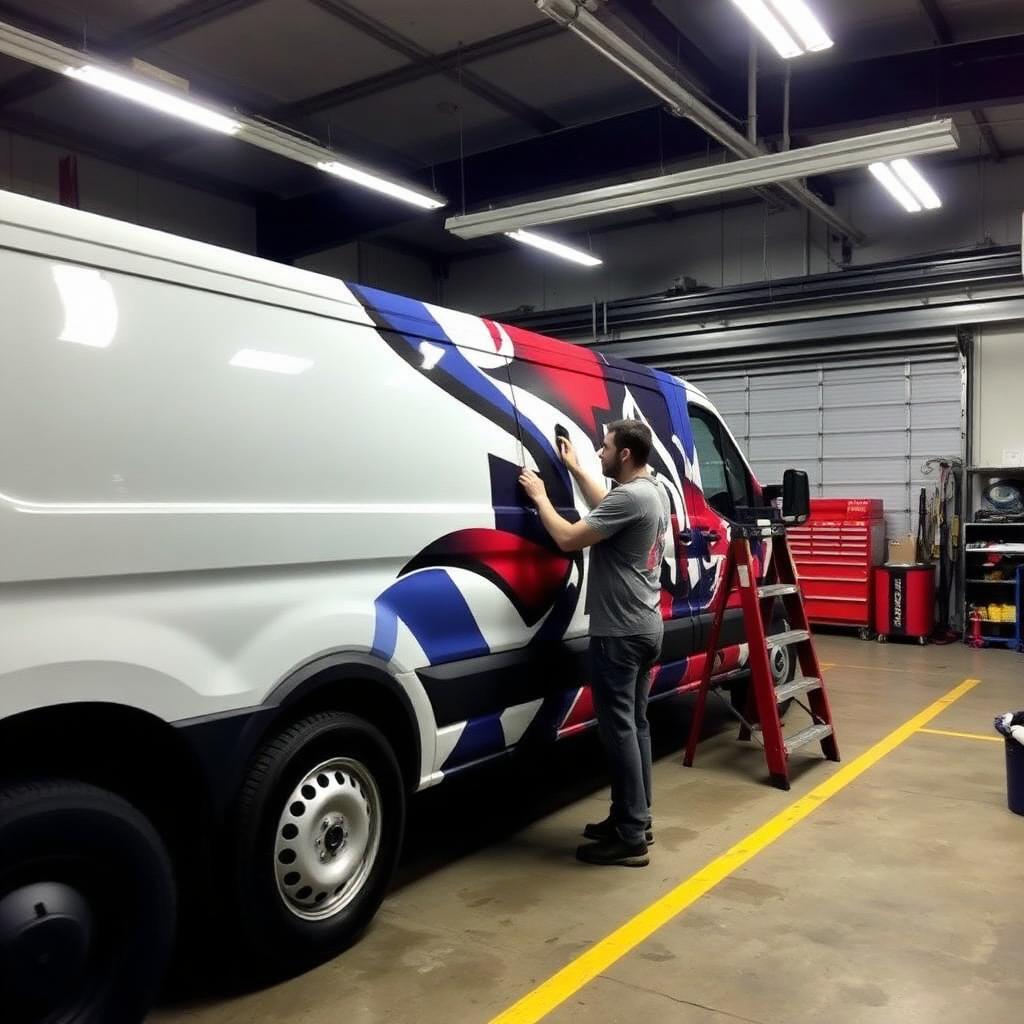 Vinyl-wrap monteres på varevogn