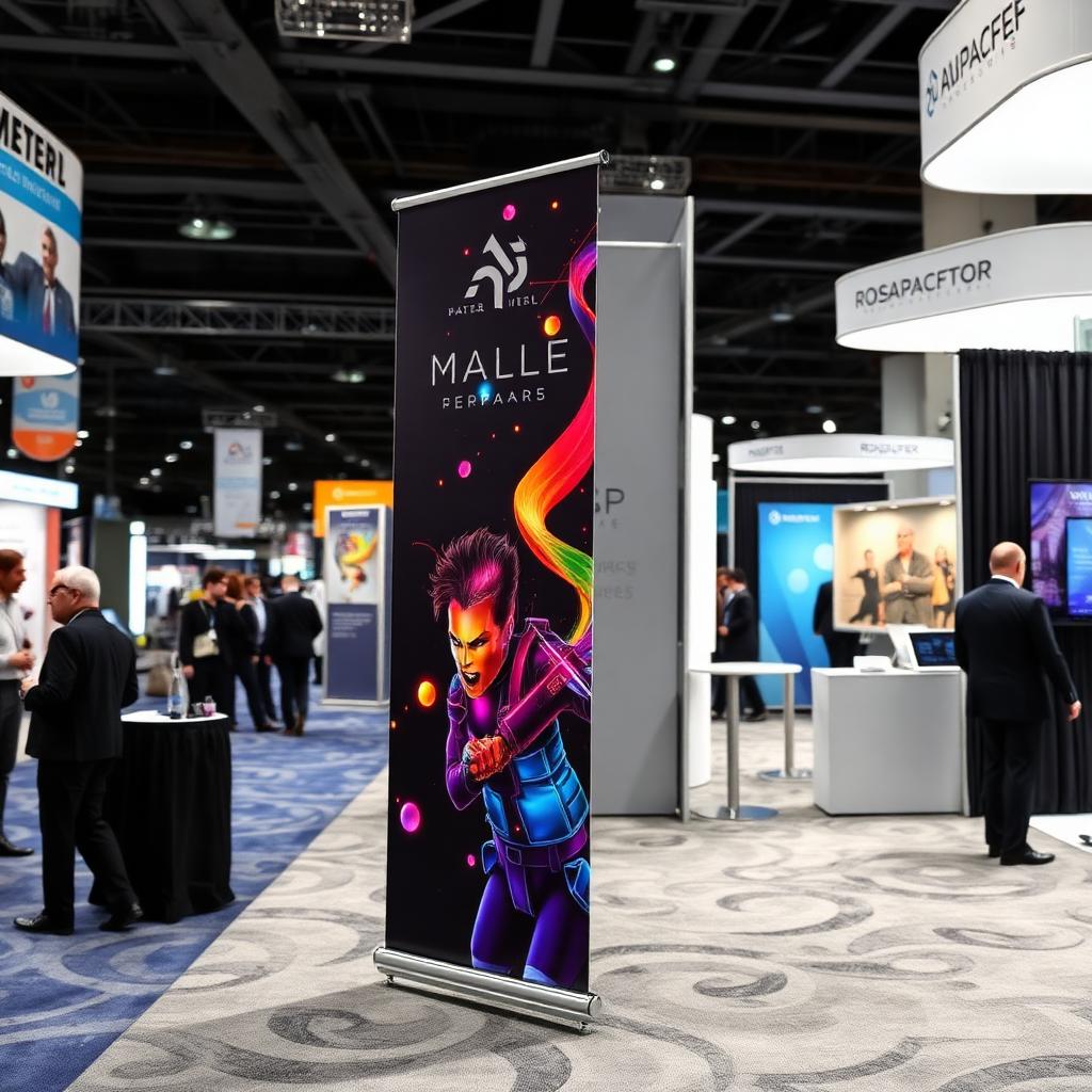 Roll-up banner på messestand